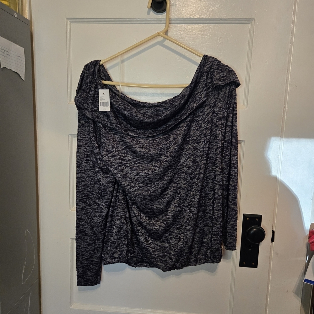 Lane Bryant Heathered Black Cowl Neck Top NWT